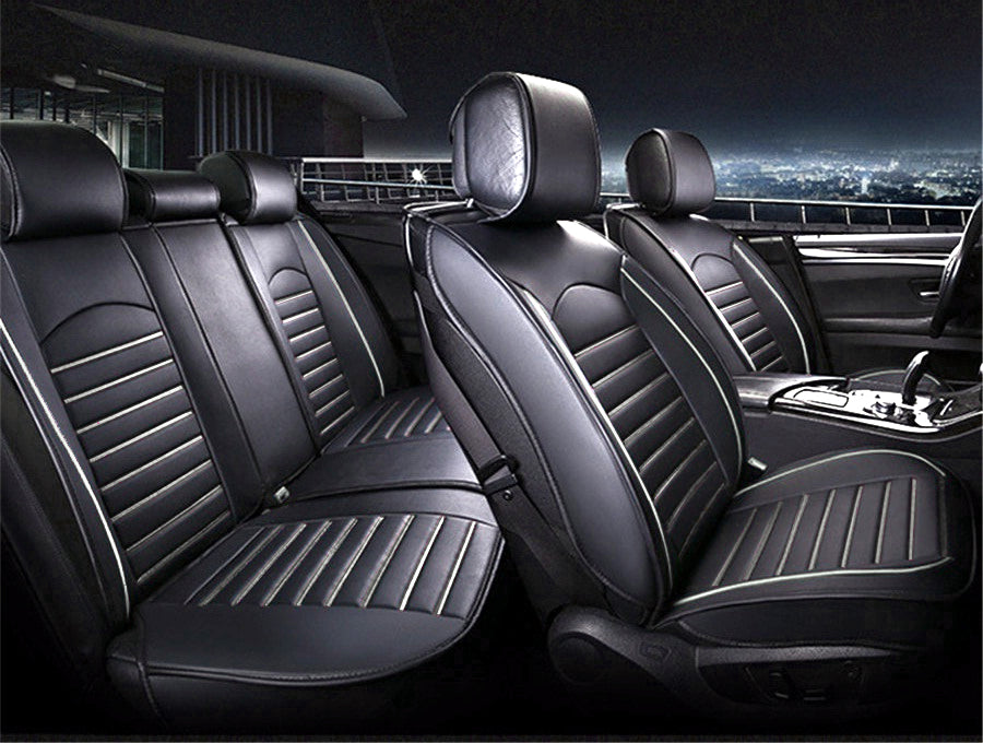 ⚪ КОМПЛЕКТ УНИВЕРСАЛНИ ЛУКСОЗНИ КАЛЪФИ ЗА СЕДАЛКИ ОТ ЕКО КОЖА С БЯЛ ШЕВ