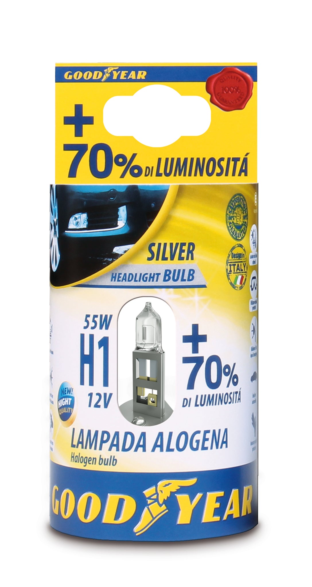 1 брой халогенна крушка H1 Х1 12V 55W + 70% 3000K E4 Goodyear Гудиър