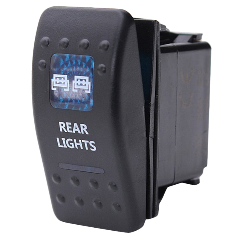 Копче, Бутон, За Вграждане, за LED Лед Бар, Халоген, Задни Светлини, 12V - 24V, Надпис REAR LIGHTS , Синя Светлина