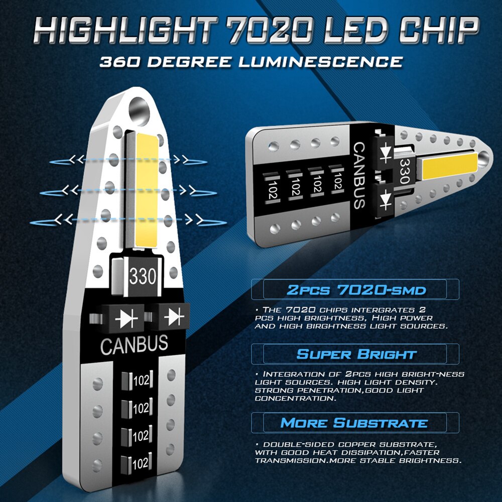 LED Лед Диодни Крушки За Габарит, Т10 W5W, Canbus, 12V, Бяла Светлина