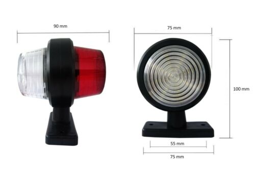 Комплект от 2 броя 12-24V висококачествени ЛЕД LED Диодни Странични Маркери, Рогчета, Светлини За Камион, Ремарке, Каравана, Кемпер АТВ и др., бяло-червено