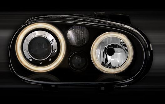 Кристални фарове Angel Eyes GOLF IV R32 - черни