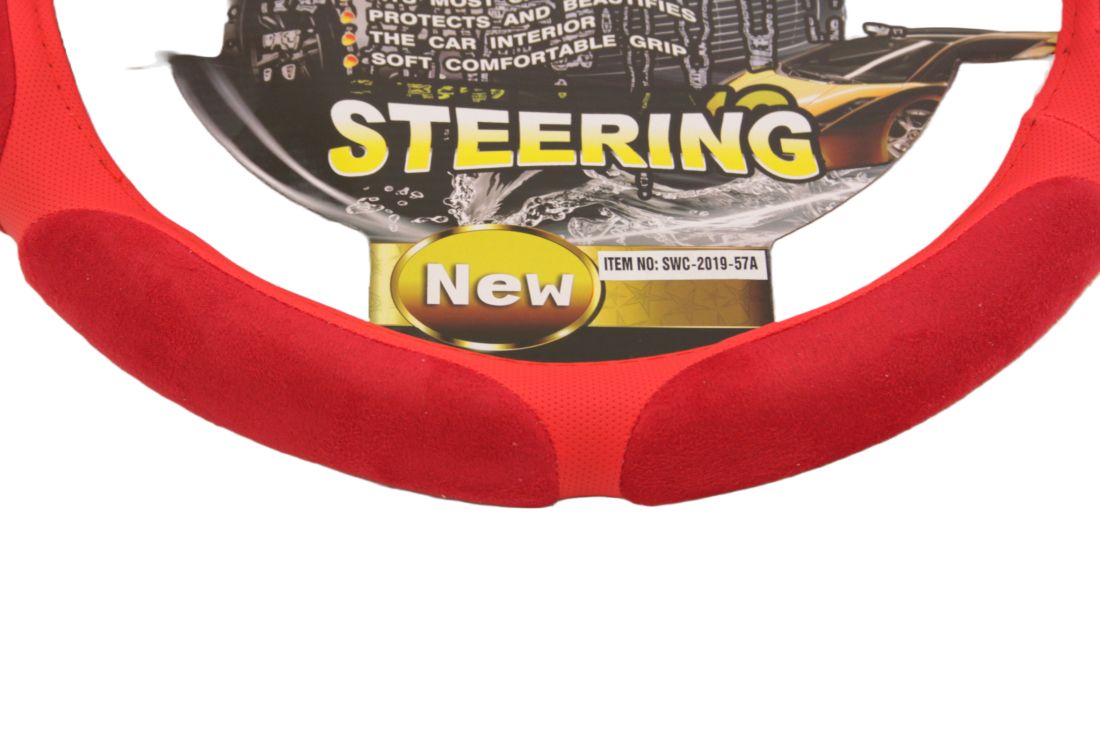 Калъф за волан от еко кожа 38см - Race - червен цвят