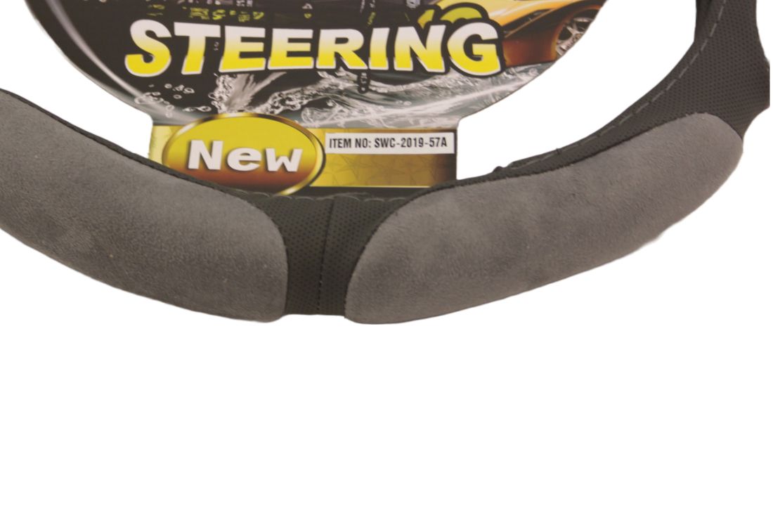 Калъф за волан от еко кожа 38см - Race - сив цвят