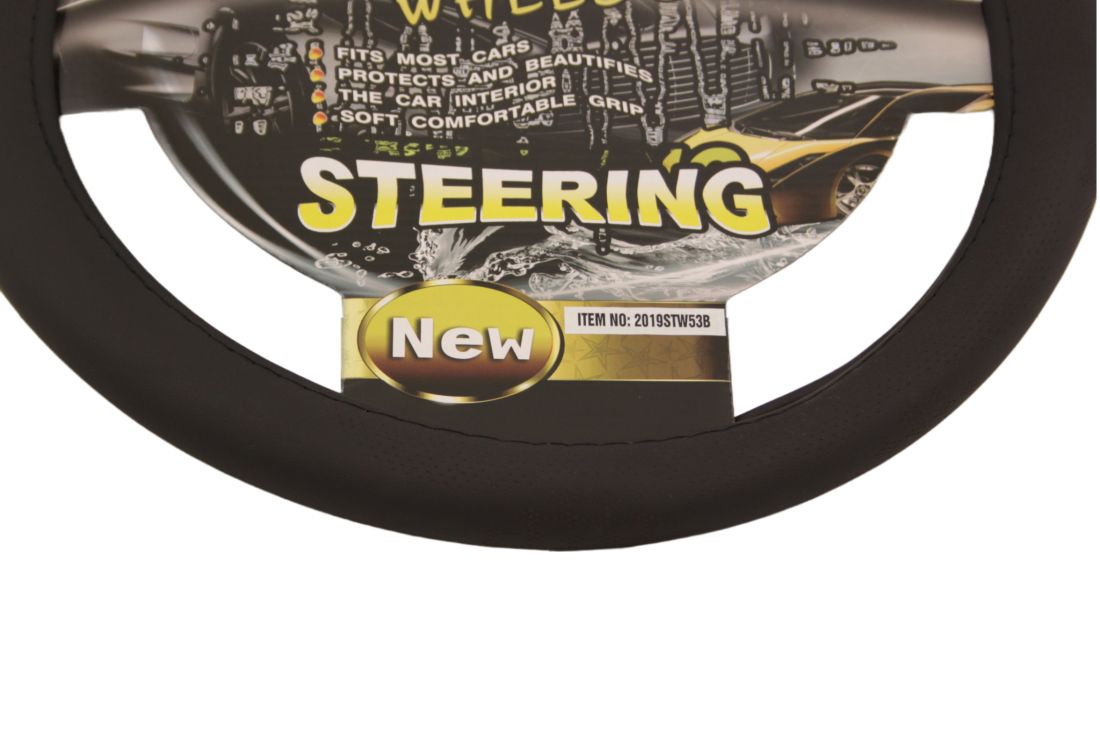 Калъф за волан от еко кожа 38см - Perforated - черен цвят