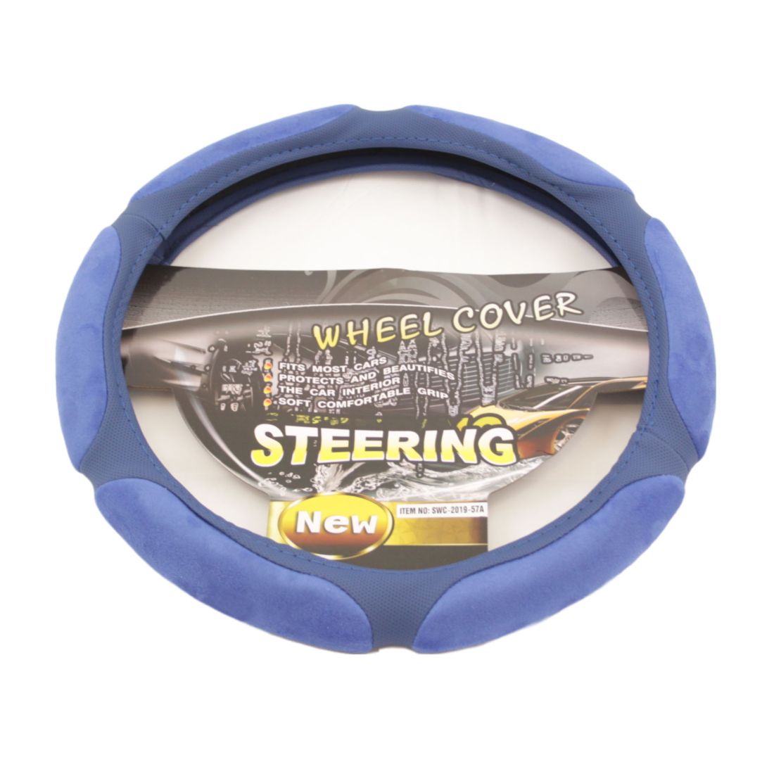 Калъф за волан от еко кожа 38см - Race - син цвят