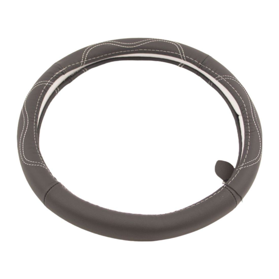 Кожен калъф за волан 38см - Waves - черен цвят с бели шевове