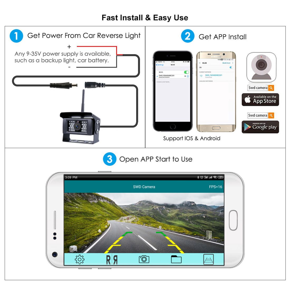 WiFi Камера за задно виждане за телефон за бус, камион, кемпер - с нощно виждане