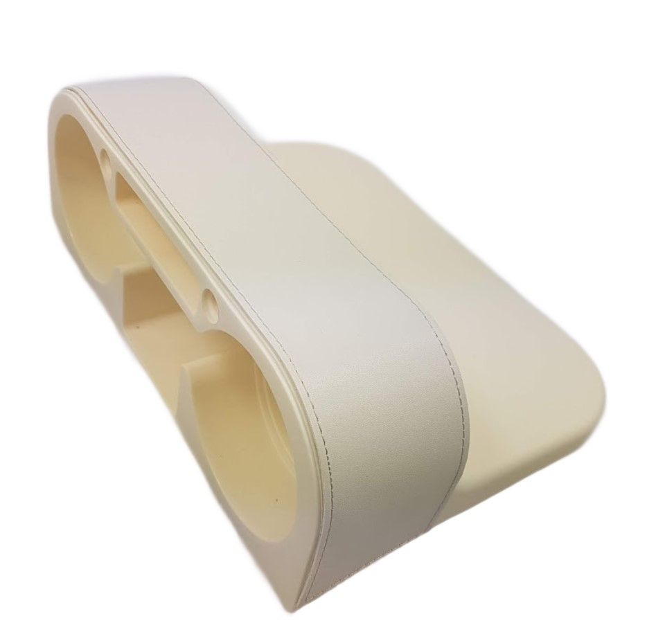 Поставка за чаши за кола за 2 чаши между седалките - бежов карбон с кожа отсрани