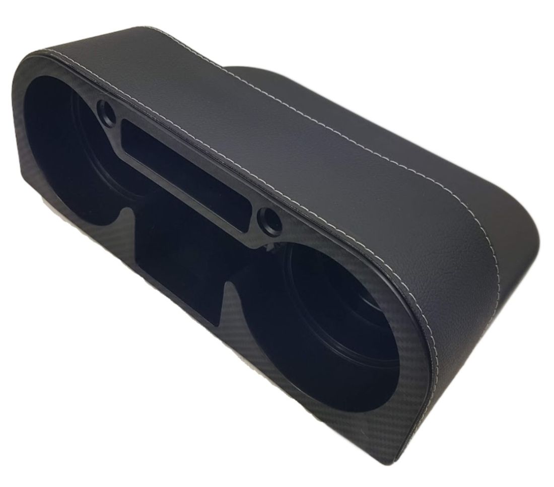 Поставка за чаши за кола за 2 чаши между седалките - чернен карбон с кожа