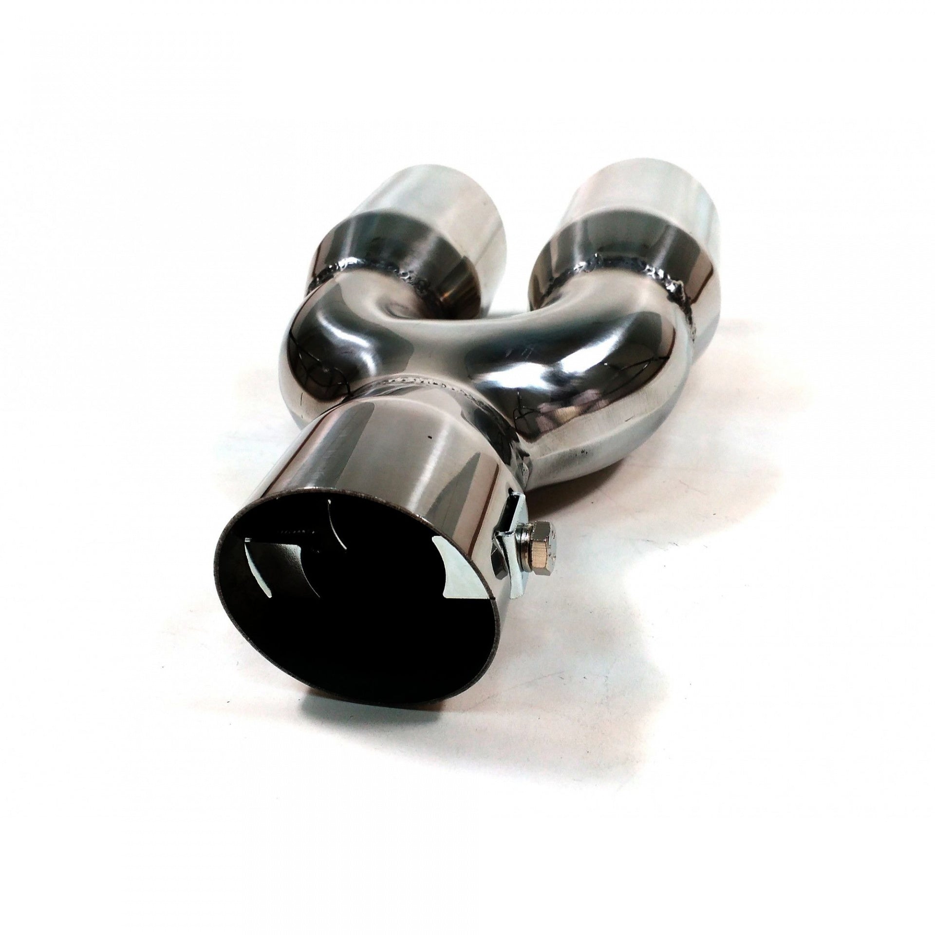 Универсален двоен накрайник за ауспух на автомобил. 35-55 мм, Дължина 21см, Хром