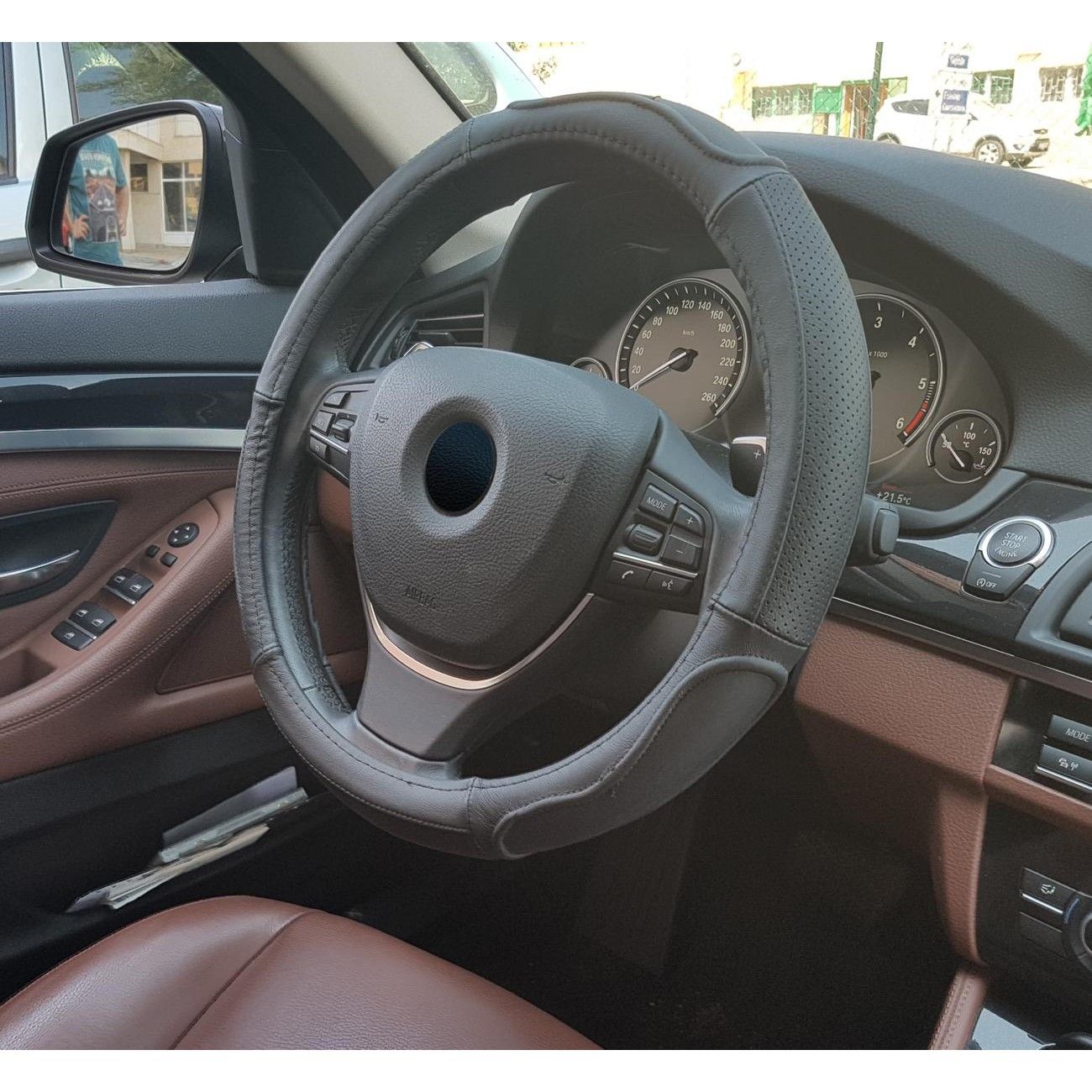 Калъф за волан от естествена кожа черен за автомобил 37-39 см