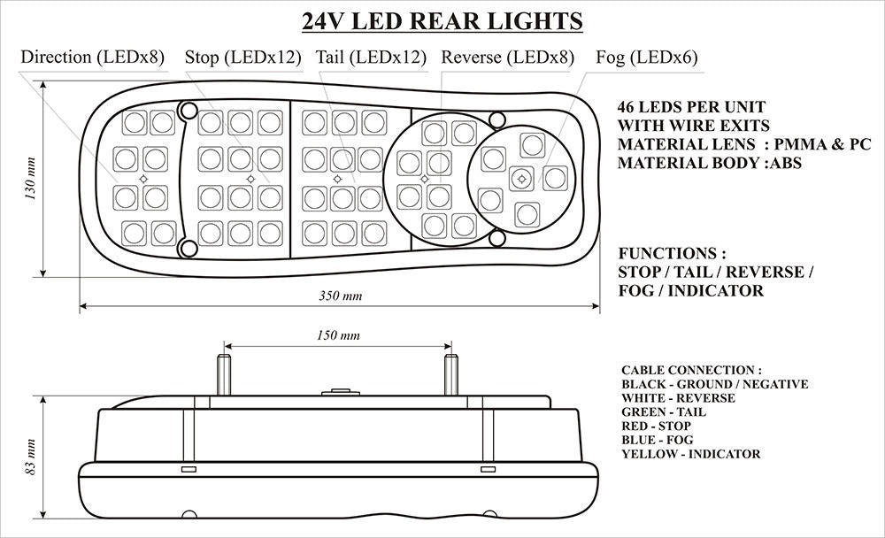Комплект 2 бр. LED ЛЕД диодни стопове 24V Волта за бус камион ТИР ремарке платформа