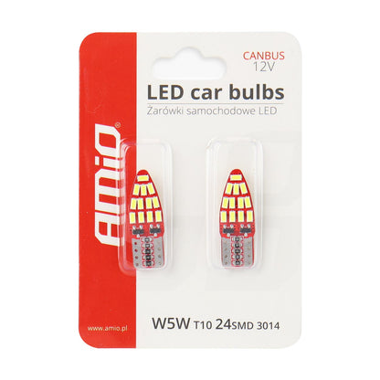 Комплект от 2бр. LED Лед Диодни Крушки За Габарит Т10 W5W Canbus 3014 24SMD 12V Бяла Светлина
