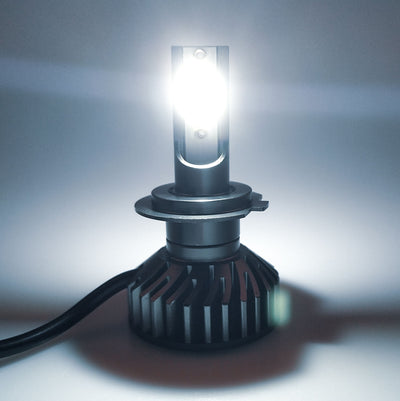 Комплект от 2бр Умалени Мини Лед Led Диодни Крушки H4 Х4 12V - 24V 50W 12000lm Mono LED +300% За Фарове Can Bus без грешки къси/дълги