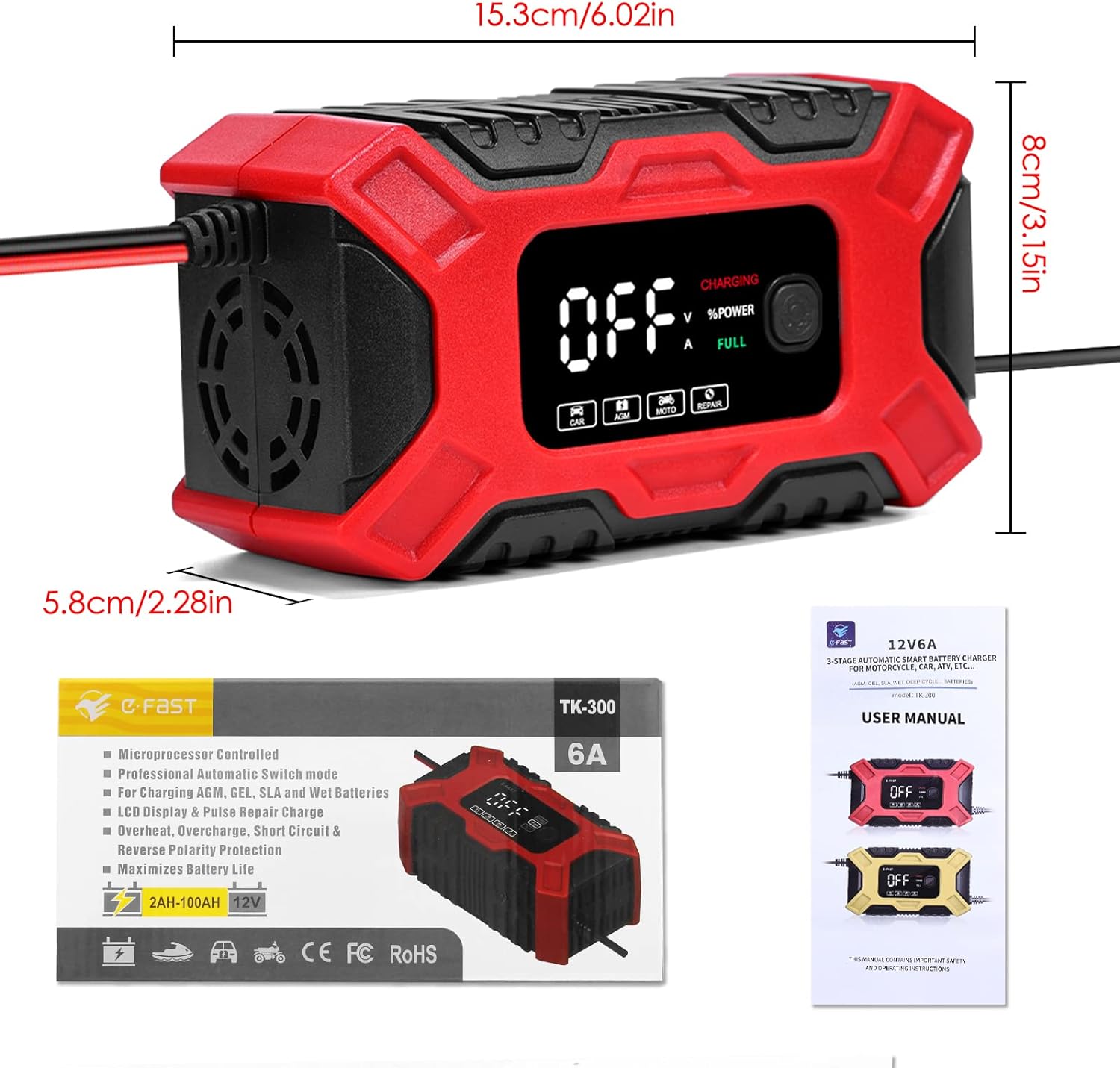 Автоматично Smart Смарт Импулсно Зарядно за Акумулатор 12V 6A