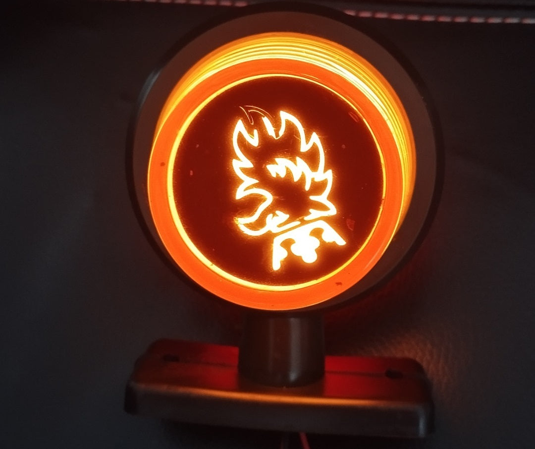 Комплект от 2 броя LED ЛЕД страничен габарит рогче 12 -24V оранжево - червено “old school” Неон Ефект с лого SCA