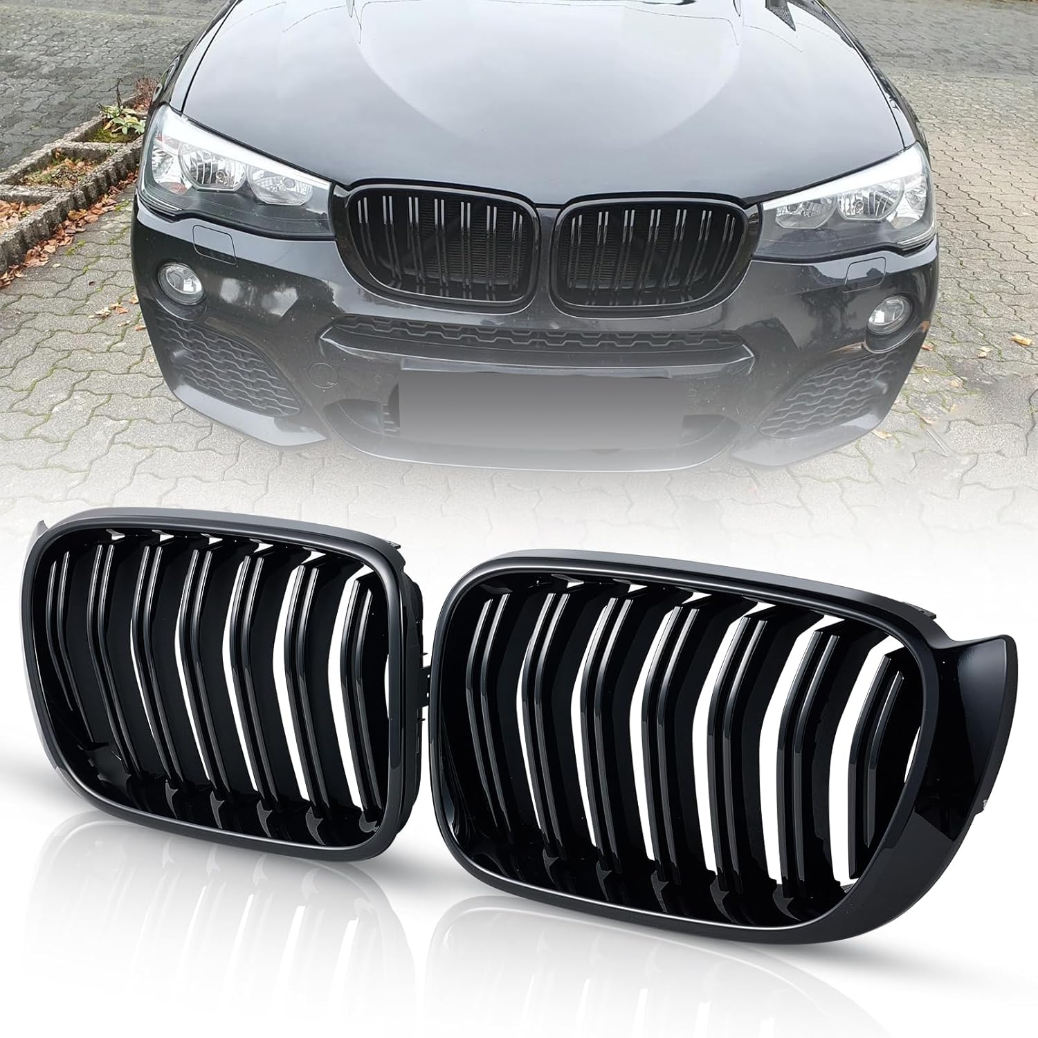 Двойни Бъбреци Решетки За БМВ BMW X3 X4 FACELIFT F25 F26 2014 - 2017г. Черен Гланц Лак