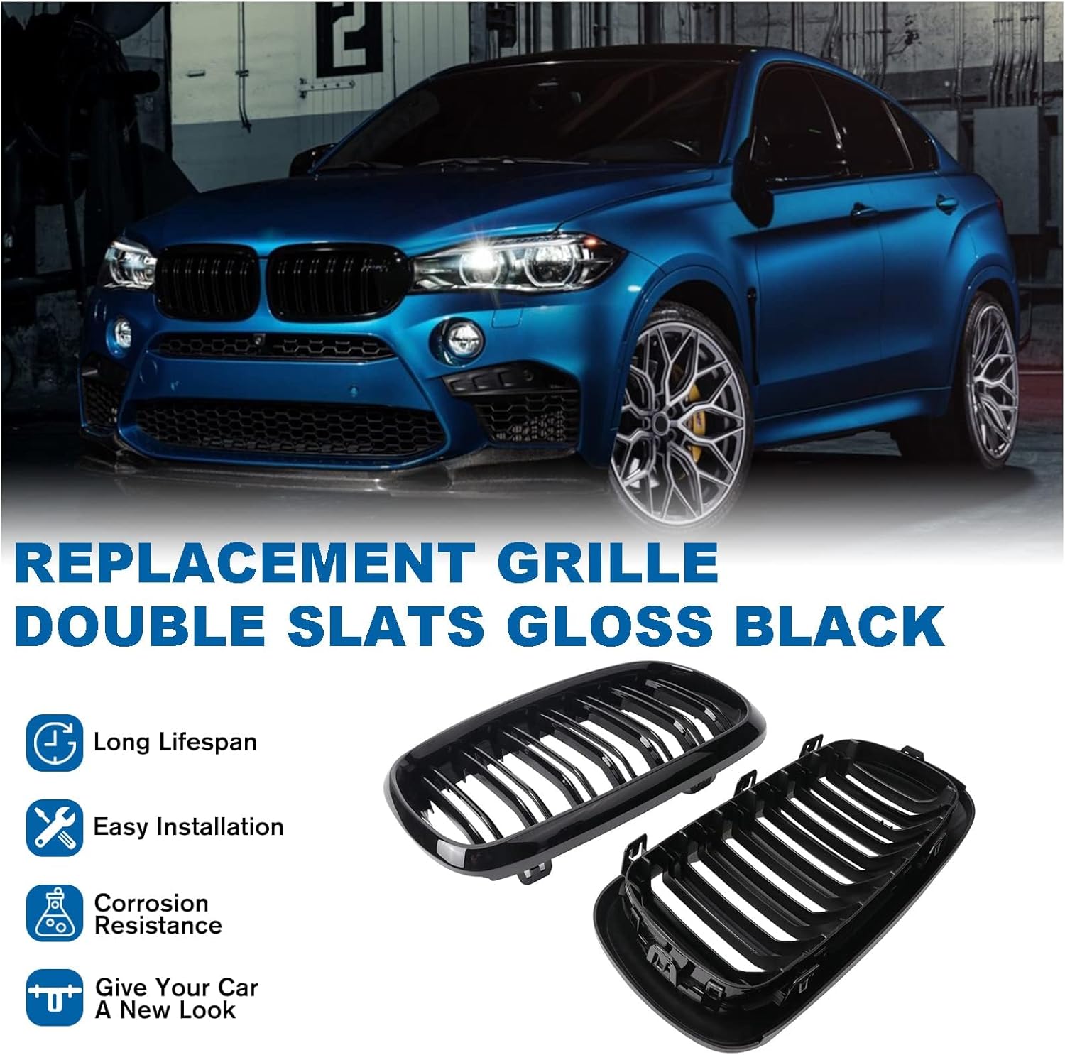 Двойни Бъбреци Решетки За БМВ BMW X5 X6 F15 F85 F16 F86 2014+ Черен Гланц Лак