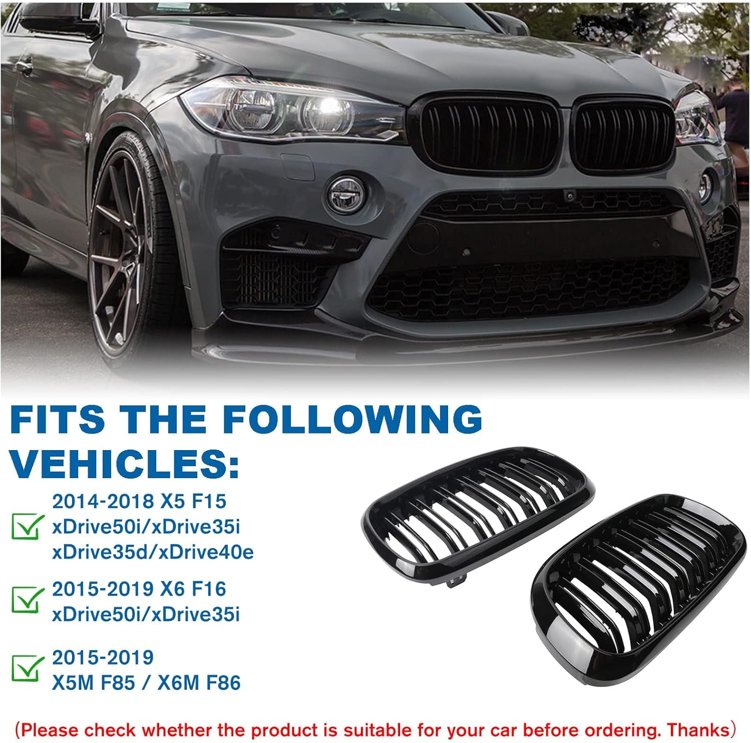 Двойни Бъбреци Решетки За БМВ BMW X5 X6 F15 F85 F16 F86 2014+ Черен Гланц Лак