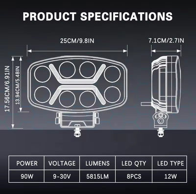 LED мощен диоден фар халоген лампа 12V-24V 90W бяло-жълто за АТВ джип камион трактор земеделски и селскостопански машини и др.