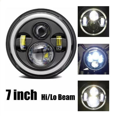 Универсален 7 инча 18см ЛЕД LED фар лампа халоген 12V-24V къси/дълги с DRL дневни светлини мигач бяло-жълто 6500lm за АТВ джип мотоциклет камион трактор и др.