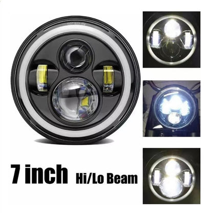 Универсален 7 инча 18см ЛЕД LED фар лампа халоген 12V-24V къси/дълги с DRL дневни светлини мигач бяло-жълто 6500lm за АТВ джип мотоциклет камион трактор и др.