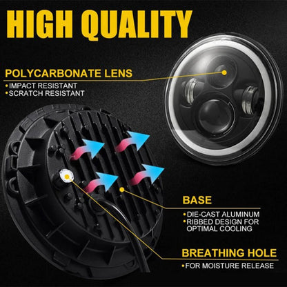 Универсален 7 инча 18см ЛЕД LED фар лампа халоген 12V-24V къси/дълги с DRL дневни светлини мигач бяло-жълто 6500lm за АТВ джип мотоциклет камион трактор и др.