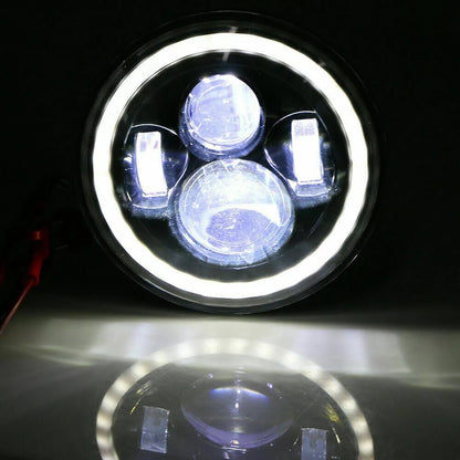 Универсален 7 инча 18см ЛЕД LED фар лампа халоген 12V-24V къси/дълги с DRL дневни светлини мигач бяло-жълто 6500lm за АТВ джип мотоциклет камион трактор и др.