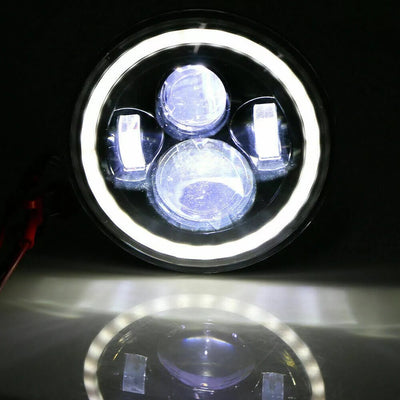 Комплект от 2бр. универсален 7 инча 18см ЛЕД LED фар лампа халоген 12V-24V къси/дълги с DRL дневни светлини мигач бяло-жълто 6500lm за АТВ джип мотоциклет камион трактор и др.