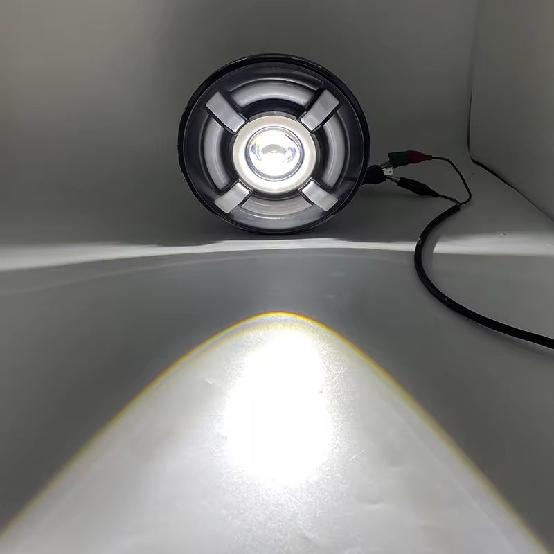 Универсален 7 инча 18см ЛЕД LED фар лампа халоген 12V-24V къси/дълги с DRL дневни светлини мигач бяло-жълто 4800lm за АТВ джип мотоциклет камион трактор и др.