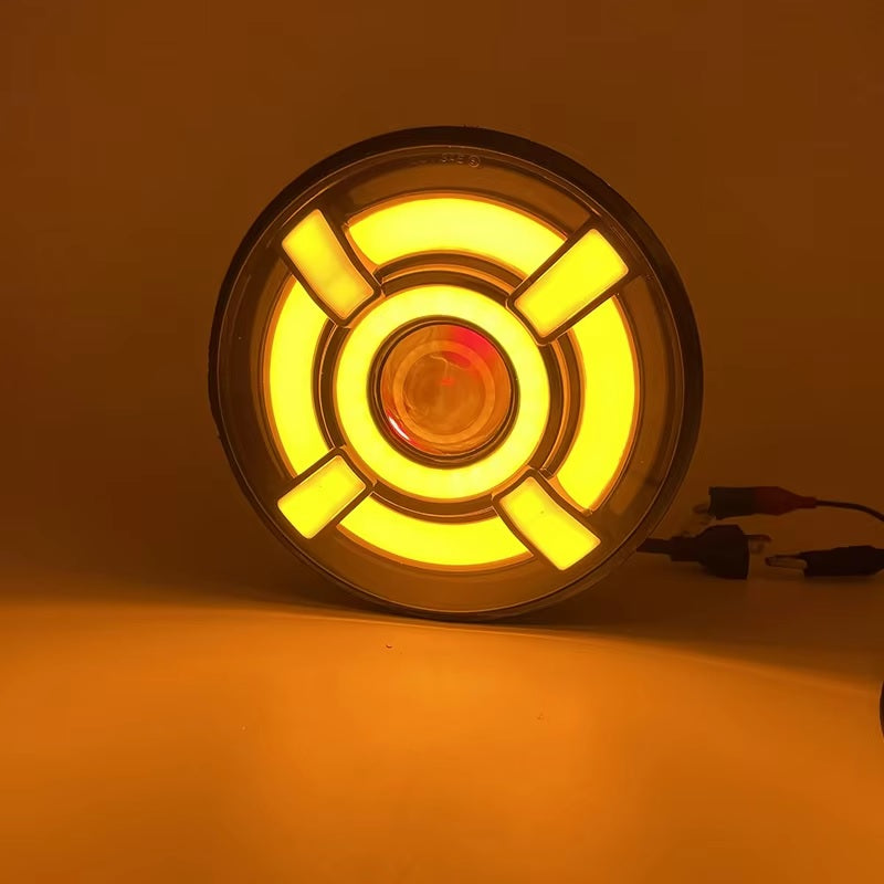 Универсален 7 инча 18см ЛЕД LED фар лампа халоген 12V-24V къси/дълги с DRL дневни светлини мигач бяло-жълто 4800lm за АТВ джип мотоциклет камион трактор и др.