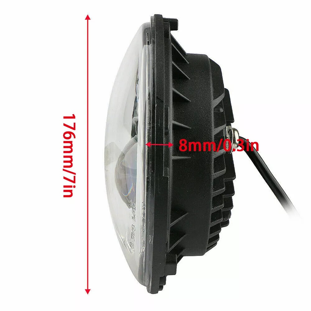 Универсален 7 инча 18см ЛЕД LED фар лампа халоген 12V-24V къси/дълги с DRL дневни светлини мигач бяло-жълто 4800lm за АТВ джип мотоциклет камион трактор и др.