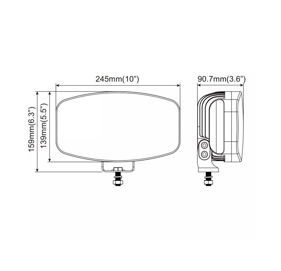 LED ЛЕД диоден фар халоген лампа 12V - 24V 48W бяло-жълто с черно стъкло за АТВ джип камион трактор земеделски и селскостопански машини и др. 245 x 139.4 x 90 mm E-mark E9