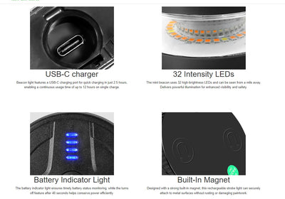 Мини Wireless Безжична LED Лед Аварийна Сигнална Лампа Блиц тип Буркан с презареждаща се батерия с магнит 12V - 24V за пътна помощ платформа агро техника и др.