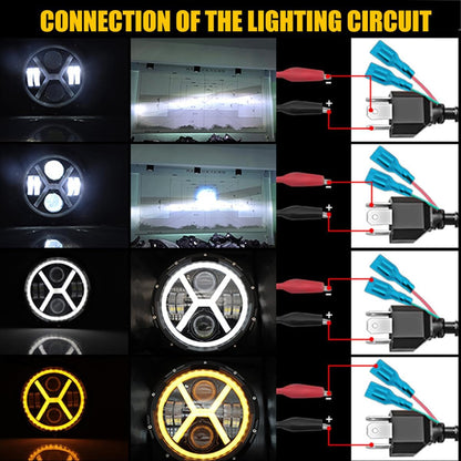Универсален 7 инча 18см ЛЕД LED фар лампа халоген 12V-24V къси/дълги с DRL дневни светлини мигач бяло-жълто 4000lm за АТВ джип мотоциклет камион трактор и др.