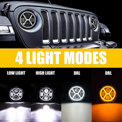Универсален 7 инча 18см ЛЕД LED фар лампа халоген 12V-24V къси/дълги с DRL дневни светлини мигач бяло-жълто 4000lm за АТВ джип мотоциклет камион трактор и др.