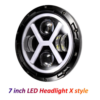 Универсален 7 инча 18см ЛЕД LED фар лампа халоген 12V-24V къси/дълги с DRL дневни светлини мигач бяло-жълто 4000lm за АТВ джип мотоциклет камион трактор и др.