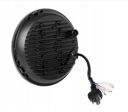 Универсален 7 инча 18см ЛЕД LED фар халоген 12V-24V къси/дълги с DRL дневни светлини мигач бяло-жълто и череп с RGB подсветка с 6 различни цвята за АТВ джип мотоциклет камион трактор и др.