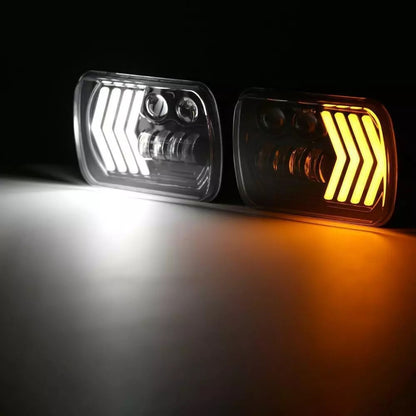 Комплект ляв и десен универсалeн 5x7 инча ЛЕД LED фар лампа халоген 12V-24V къси/дълги с DRL дневни светлини мигач бяло-жълто 8250lm за АТВ джип камион трактор и др.