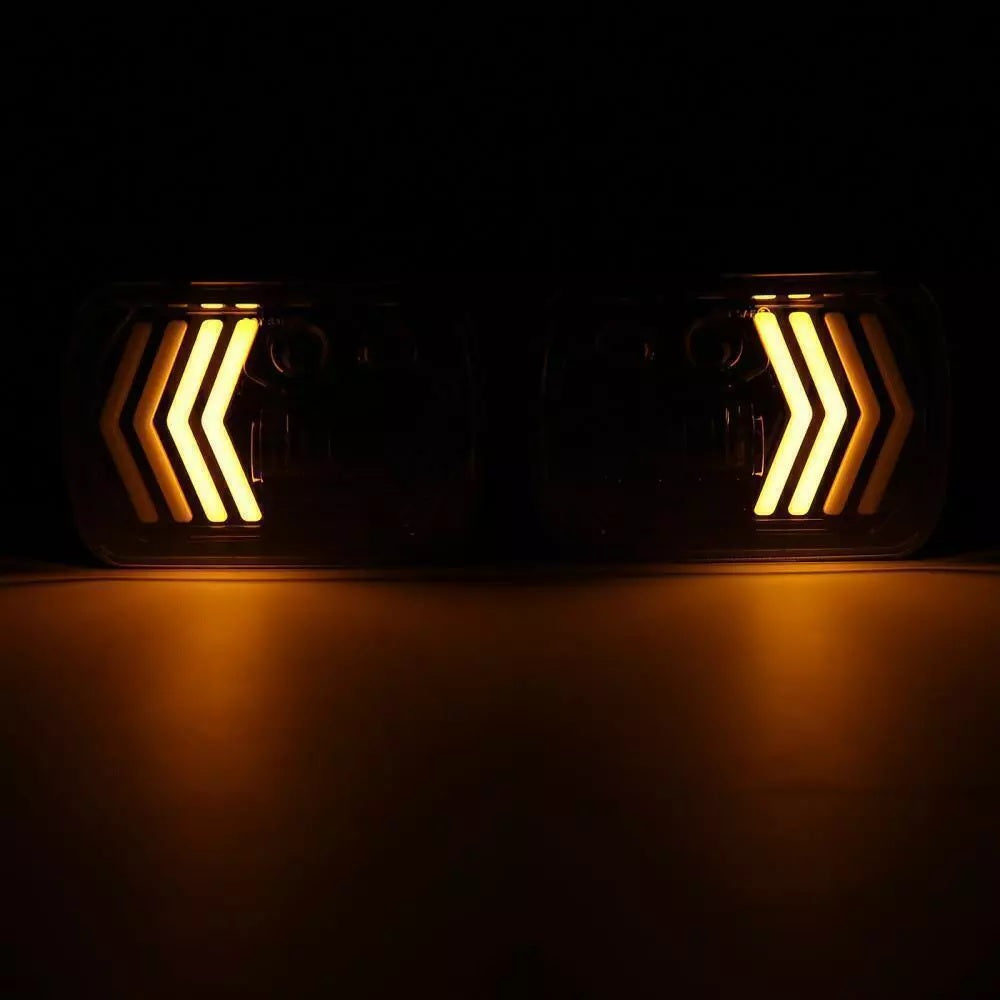 Комплект ляв и десен универсалeн 5x7 инча ЛЕД LED фар лампа халоген 12V-24V къси/дълги с DRL дневни светлини мигач бяло-жълто 8250lm за АТВ джип камион трактор и др.