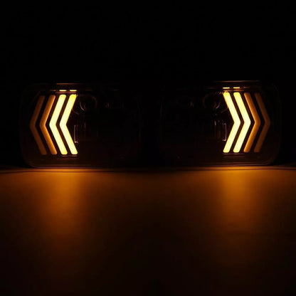 Комплект ляв и десен универсалeн 5x7 инча ЛЕД LED фар лампа халоген 12V-24V къси/дълги с DRL дневни светлини мигач бяло-жълто 8250lm за АТВ джип камион трактор и др.