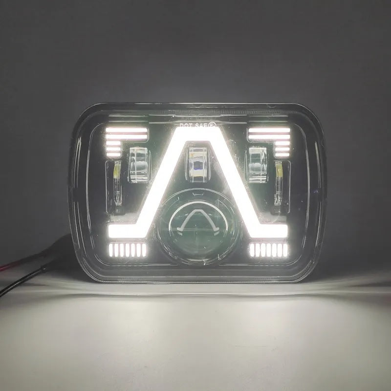 Универсалeн 5x7 инча ЛЕД LED фар лампа халоген 12V-24V къси/дълги с DRL дневни светлини мигач бяло-жълто 4800lm за АТВ джип камион трактор и др.