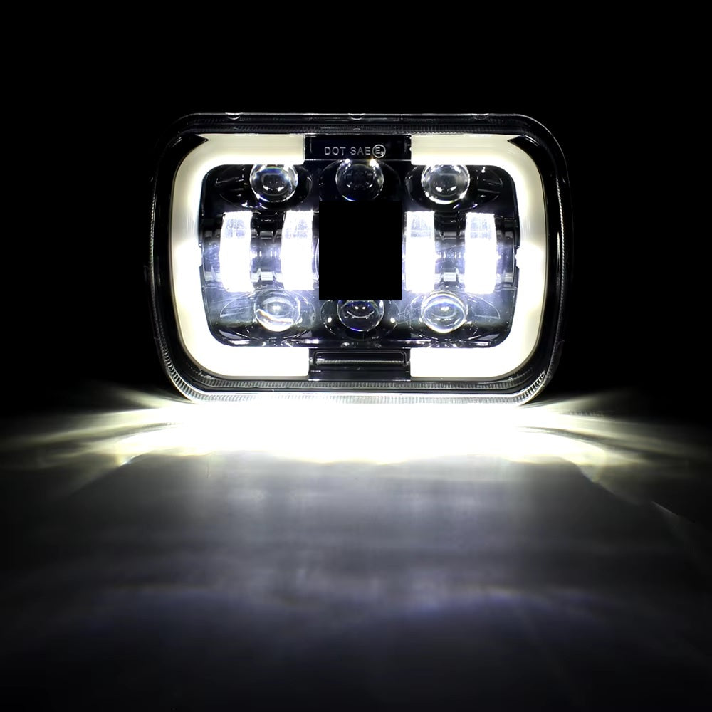 Универсалeн 5x7 инча ЛЕД LED фар лампа халоген 12V-24V къси/дълги с DRL дневни светлини мигач бяло-жълто 4800lm за АТВ джип камион трактор и др.
