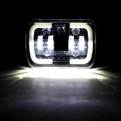 Универсалeн 5x7 инча ЛЕД LED фар лампа халоген 12V-24V къси/дълги с DRL дневни светлини мигач бяло-жълто 4800lm за АТВ джип камион трактор и др.
