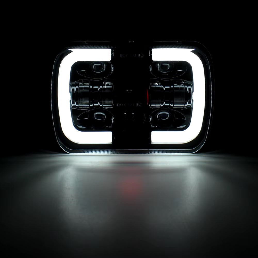 Универсалeн 5x7 инча ЛЕД LED фар лампа халоген 12V-24V къси/дълги с DRL дневни светлини мигач бяло-жълто 4800lm за АТВ джип камион трактор и др.
