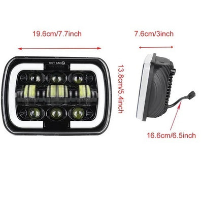 Комплект от 2бр. универсалeн 5x7 инча ЛЕД LED фар лампа халоген 12V-24V къси/дълги с DRL дневни светлини мигач бяло-жълто 9600lm за АТВ джип камион трактор и др.
