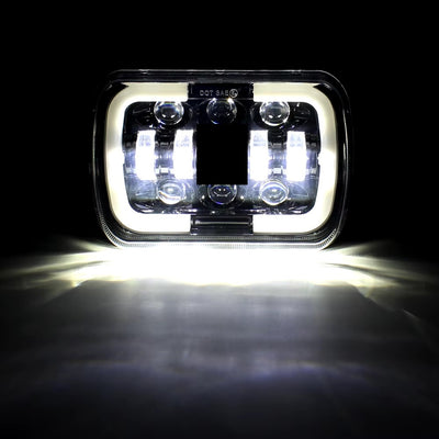 Комплект от 2бр. универсалeн 5x7 инча ЛЕД LED фар лампа халоген 12V-24V къси/дълги с DRL дневни светлини мигач бяло-жълто 9600lm за АТВ джип камион трактор и др.