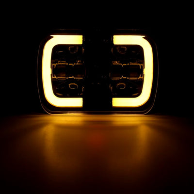 Комплект от 2бр. универсалeн 5x7 инча ЛЕД LED фар лампа халоген 12V-24V къси/дълги с DRL дневни светлини мигач бяло-жълто 9600lm за АТВ джип камион трактор и др.