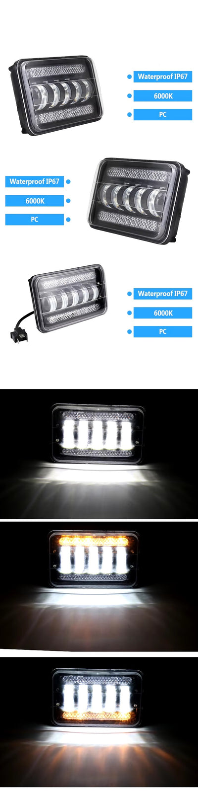 Универсалeн 5 инча ЛЕД LED фар лампа халоген 12V-24V къси/дълги с DRL дневни светлини мигач бяло-жълто 4000lm за АТВ джип камион трактор и др.